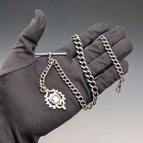 1889 British Antique Sterling Silver Albert Chain 50g Sterling Silver Medal Fob