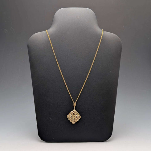 German Vintage Sterling Silver Gilt Filigree Pendant with New Chain