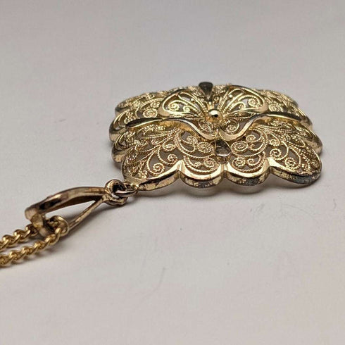 German Vintage Sterling Silver Gilt Filigree Pendant with New Chain