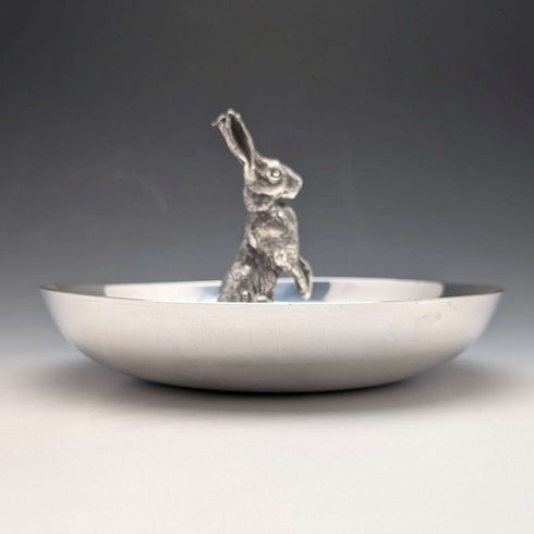 US Vintage Silverplate Rabbit Sculpture Accessory Tray Reed & Barton