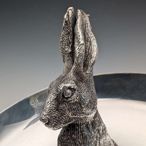 US Vintage Silverplate Rabbit Sculpture Accessory Tray Reed & Barton