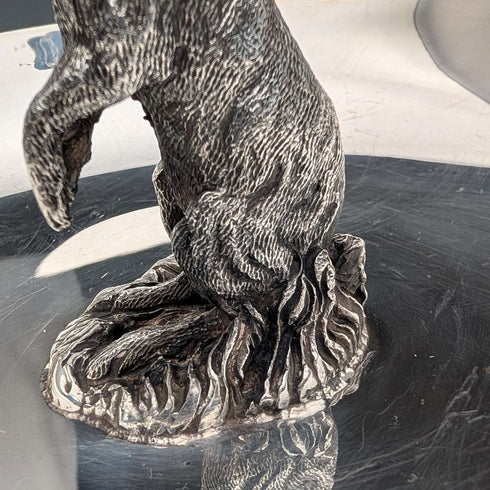 US Vintage Silverplate Rabbit Sculpture Accessory Tray Reed & Barton