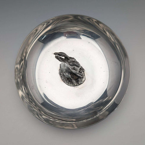 US Vintage Silverplate Rabbit Sculpture Accessory Tray Reed & Barton