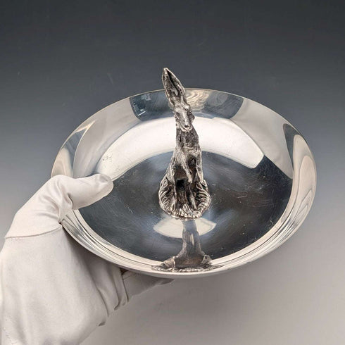 US Vintage Silverplate Rabbit Sculpture Accessory Tray Reed & Barton