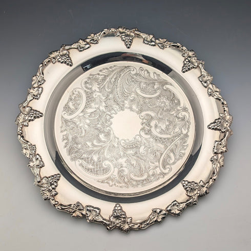 United Kingdom Vintage Silver Plate Footed Salver, 30cm Diameter