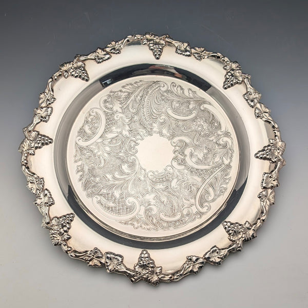 United Kingdom Vintage Silver Plate Footed Salver, 30cm Diameter