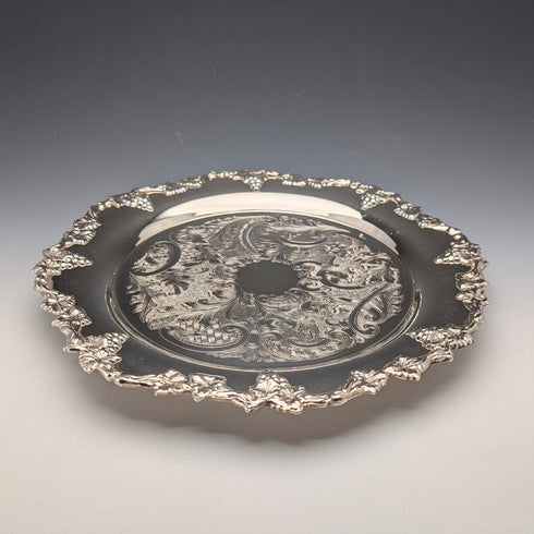 United Kingdom Vintage Silver Plate Footed Salver, 30cm Diameter