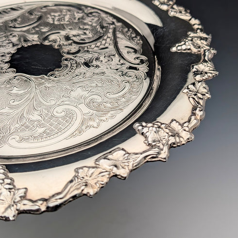 United Kingdom Vintage Silver Plate Footed Salver, 30cm Diameter
