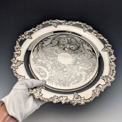 United Kingdom Vintage Silver Plate Footed Salver, 30cm Diameter