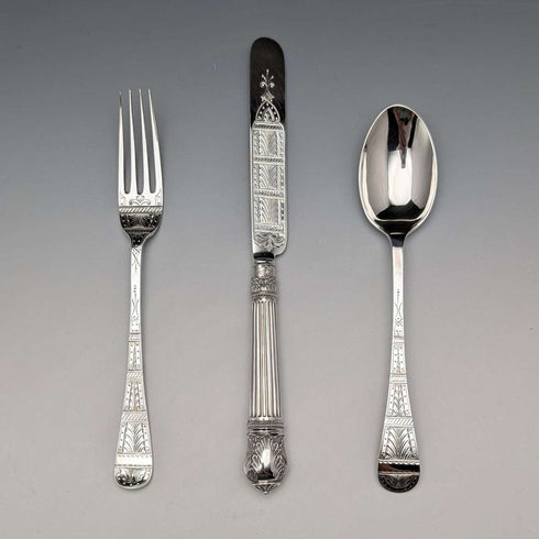 Circa 1874 English Antique Sterling Silver Christening Cutlery Set Total 89g by Walker & Hall, Cased