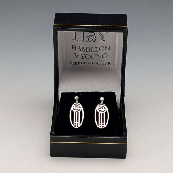 English Vintage Sterling Silver Mackintosh Rose Stud Earrings with Case
