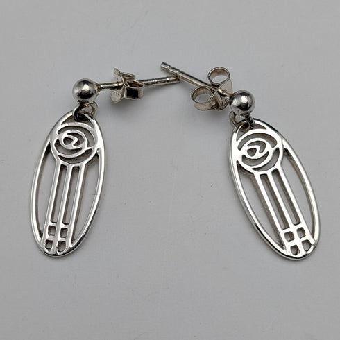 British Vintage Sterling Silver Mackintosh Rose Earrings with Case