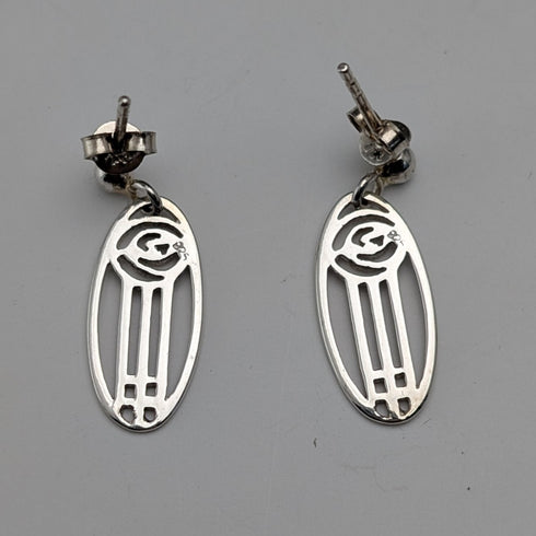 British Vintage Sterling Silver Mackintosh Rose Earrings with Case