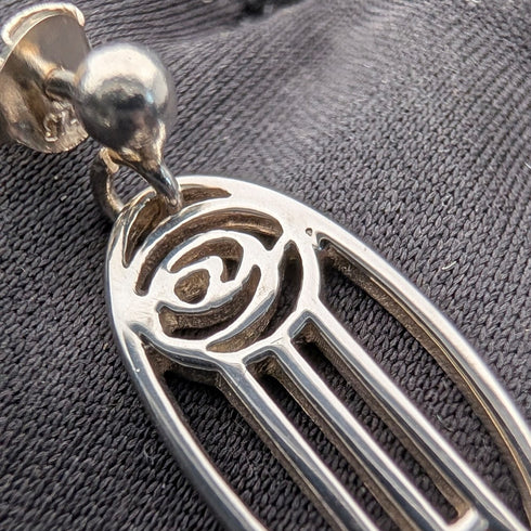 British Vintage Sterling Silver Mackintosh Rose Earrings with Case