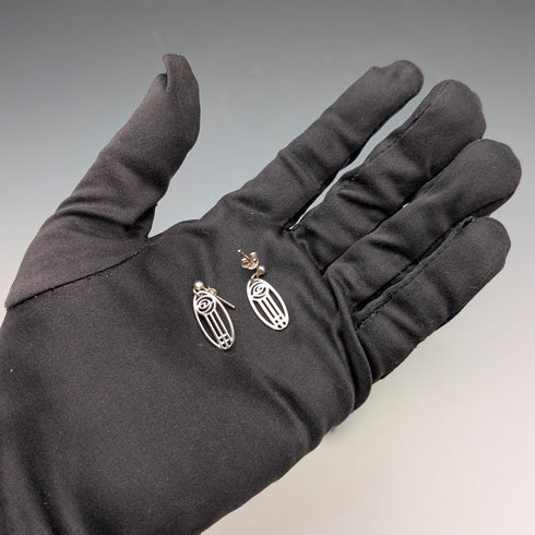 British Vintage Sterling Silver Mackintosh Rose Earrings with Case