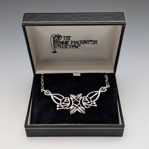 英國古董 純銀製 麥金塔玫瑰 水滴項鍊 附首飾盒