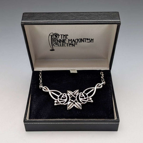 British Vintage Sterling Silver Mackintosh Rose Drop Necklace with Case