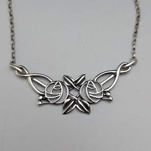 英國古董 純銀製 麥金塔玫瑰 水滴項鍊 附首飾盒