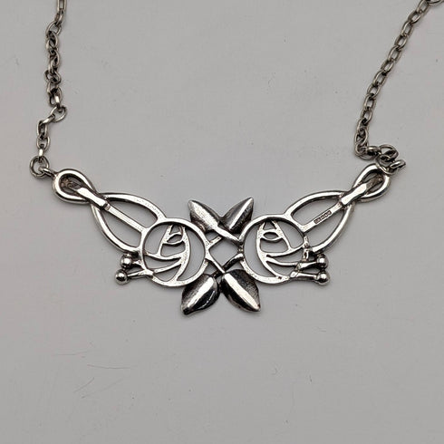 英國古董 純銀製 麥金塔玫瑰 水滴項鍊 附首飾盒