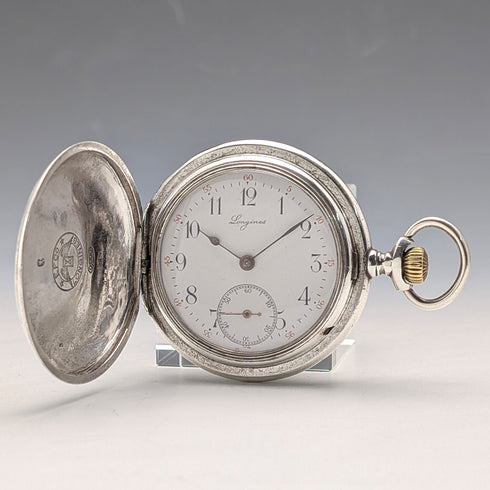 Circa 1913 Antique Longines Pocket Watch, Silver Hunter Case, Good Working Order
