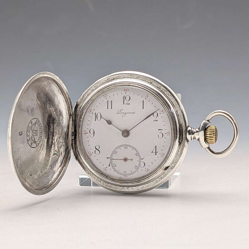 1913年頃 アンティーク ロンジン 懐中時計 銀側ハンターケース 動作良好