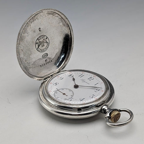 Circa 1913 Antique Longines Pocket Watch, Silver Hunter Case, Good Working Order