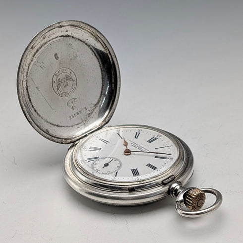 1912年頃 アンティーク ロンジン 懐中時計 アール・ヌーヴォー彫刻 銀側ハンターケース 動作良好