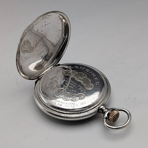 1912年頃 アンティーク ロンジン 懐中時計 アール・ヌーヴォー彫刻 銀側ハンターケース 動作良好