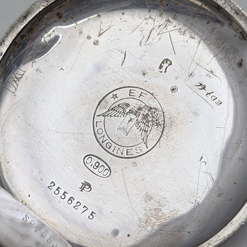 1912年頃 アンティーク ロンジン 懐中時計 アール・ヌーヴォー彫刻 銀側ハンターケース 動作良好