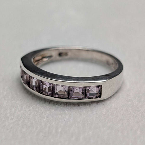 Vintage Purple Stone Half Eternity Sterling Silver Ring (US Size 7)