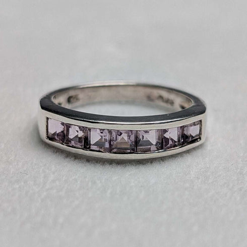 Vintage Purple Stone Half Eternity Sterling Silver Ring (US Size 7)