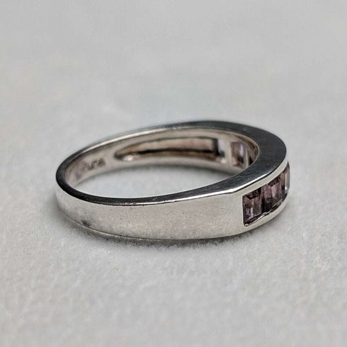Vintage Purple Stone Half Eternity Sterling Silver Ring (US Size 7)