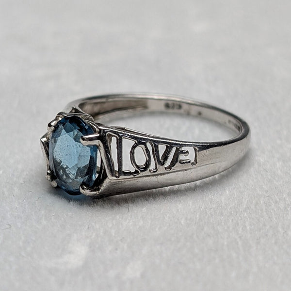 英国ヴィンテージ ブルーストーン 「LOVE」彫刻 純銀リング(15号)指輪