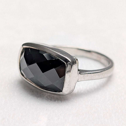Vintage Checkerboard Cut Onyx Sterling Silver Ring (JP size 19)