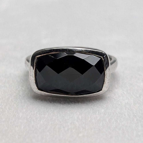 Vintage Checkerboard Cut Onyx Sterling Silver Ring (JP size 19)