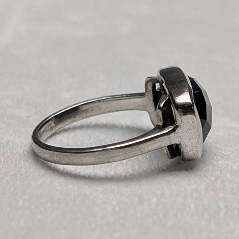 Vintage Checkerboard Cut Onyx Sterling Silver Ring (JP size 19)