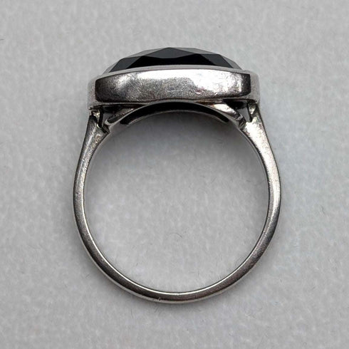 Vintage Checkerboard Cut Onyx Sterling Silver Ring (JP size 19)