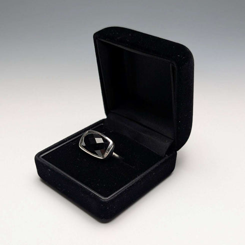Vintage Checkerboard Cut Onyx Sterling Silver Ring (JP size 19)