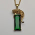 Vintage Sterling Silver Gilt Panther Pedestal Green Stone Pendant