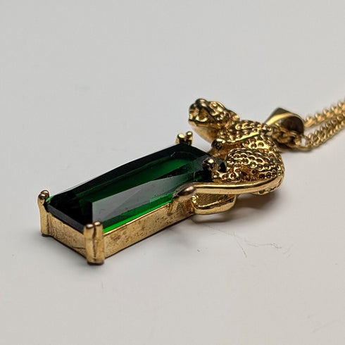 Vintage Sterling Silver Gilt Panther Pedestal Green Stone Pendant