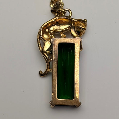 Vintage Sterling Silver Gilt Panther Pedestal Green Stone Pendant