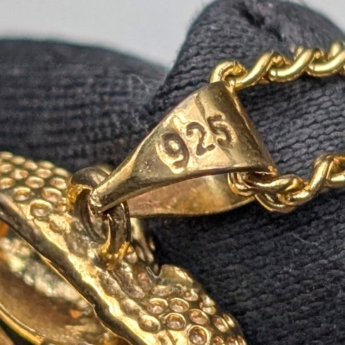 Vintage Sterling Silver Gilt Panther Pedestal Green Stone Pendant