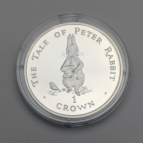 1998年 英國直布羅陀 克朗銀幣 「彼得兔」PobjoyMint 附盒、說明書