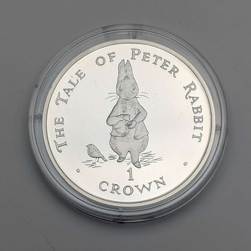 1998年 英國直布羅陀 克朗銀幣 「彼得兔」PobjoyMint 附盒、說明書