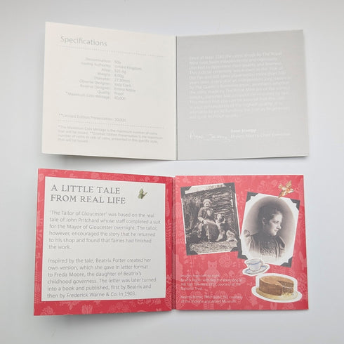 英國 碧翠絲・波特 誕生150週年紀念 「格洛斯特的裁縫」50便士紀念銀幣 英國皇家鑄幣廠 附盒及說明書