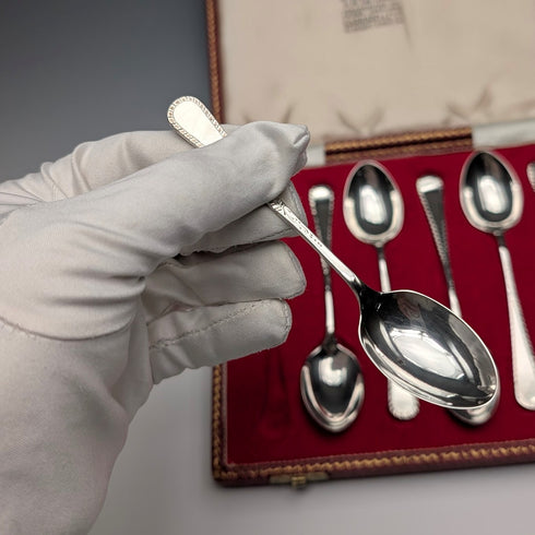 1967年 英國復古純銀濃縮咖啡勺6件組 共69克 Garrard&Co 附盒