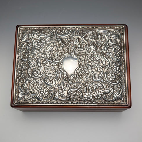 英國純銀維多利亞裝飾木製珠寶盒 Carr's of Sheffield