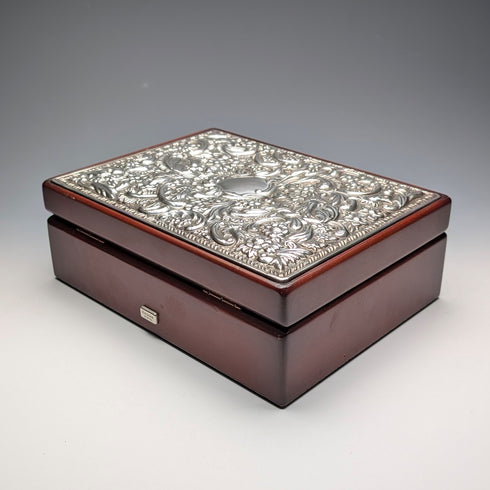 英國純銀維多利亞裝飾木製珠寶盒 Carr's of Sheffield