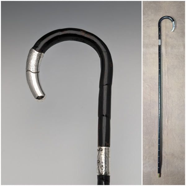 1910年頃 英国アンティーク レディース用ステッキ 曲がりハンドル 純銀装飾 83cm