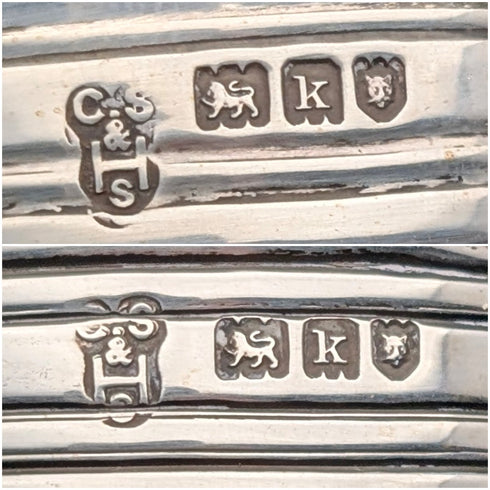 1905年 英國古董 純銀蓋&鈷藍玻璃製 墨水瓶對 C.S Harris&Sons Ltd